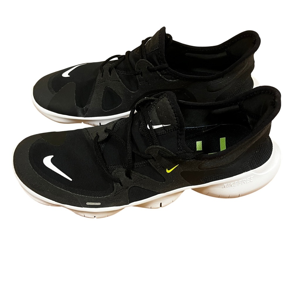 Nike Free RN 5.0 Mens Running Shoes Sneakers 8.5 Black White Volt AQ1289-003
